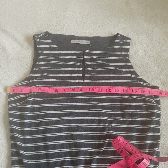 Athleta Women's Size XS Navy White Stripe Vida Sleeveless Linen Blend Dress - Picture 8 of 10